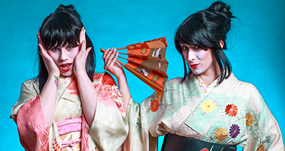 Two women in vintage kimono